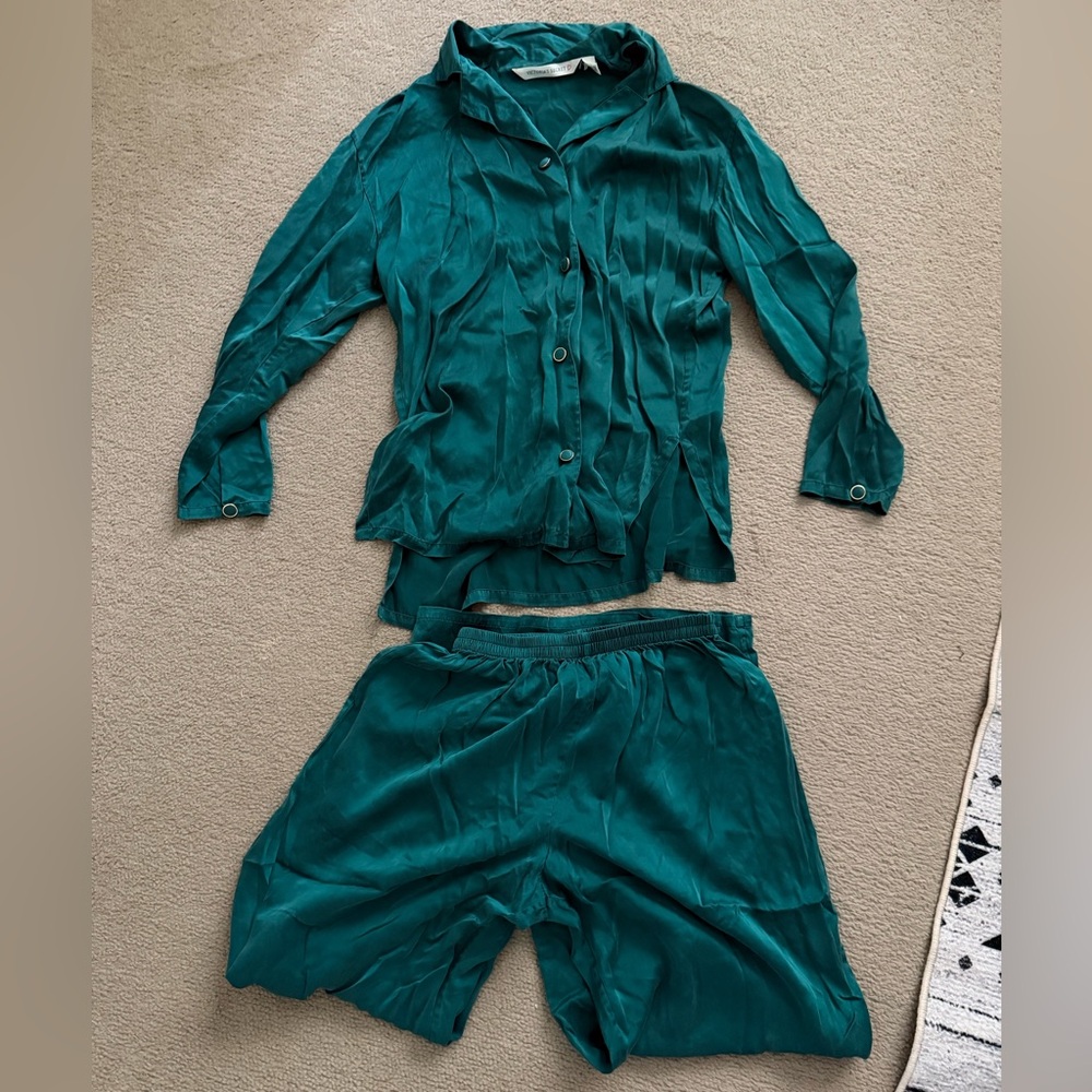 Teal Victoria's Secret Silk Pajama Set